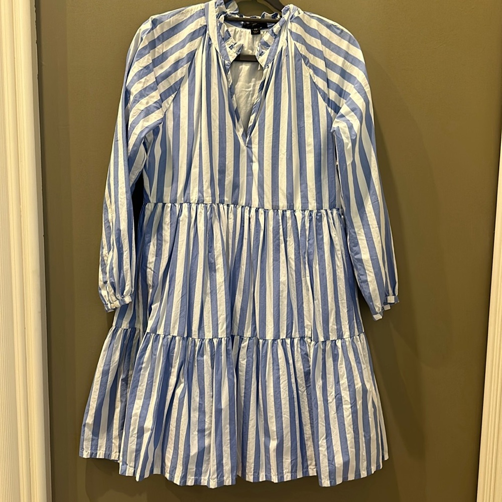 JCrew | Tiered Popover Dress in Striped Cotton Poplin